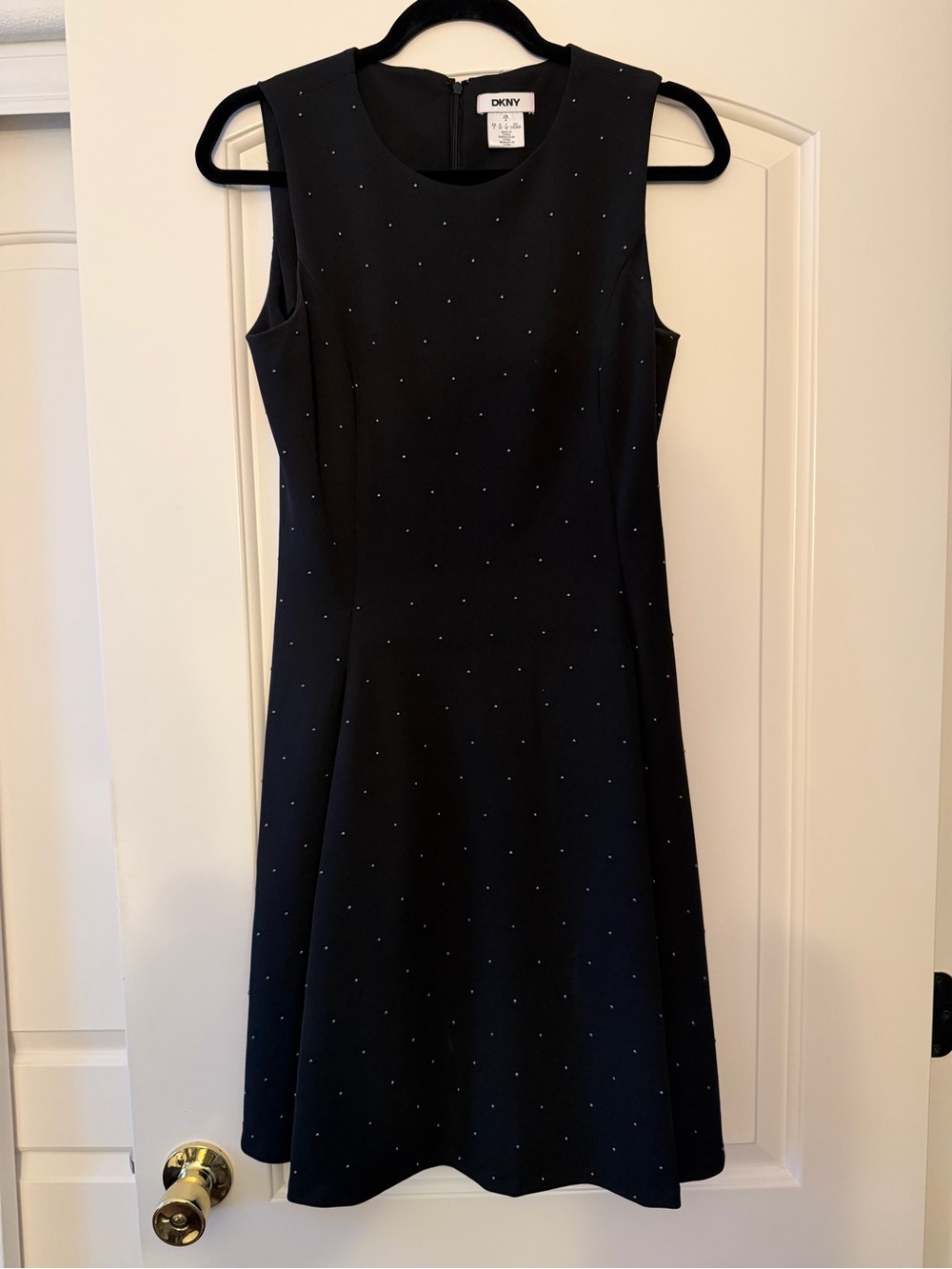 DKNY Black Sleeveless Midi A line Dress with studs details.
